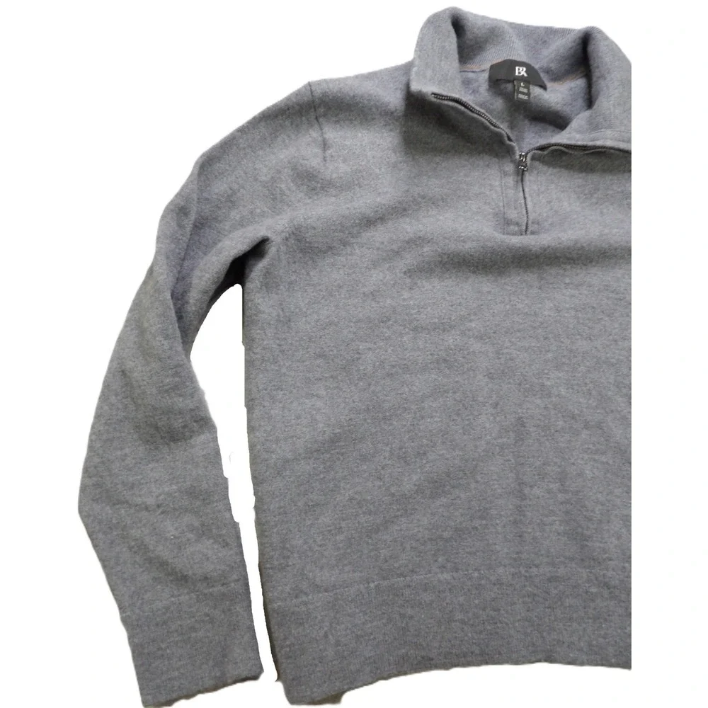 Banana Republic Sweater Men L Gray Italian Merino Wool Mockneck Knit 1/4 Zip Top